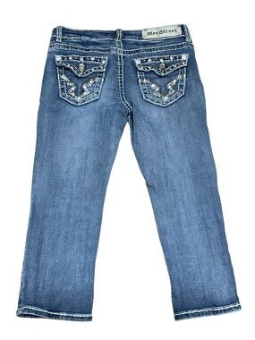 Miss Chic Bling Cropped Capris Jeans Sz 3 Low Rise Rhinestones Med Rinse Summer